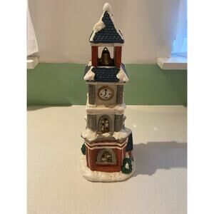 Vintage Mervyn's Porcelain Christmas Bell Village Square CLOCK TOWER 1997